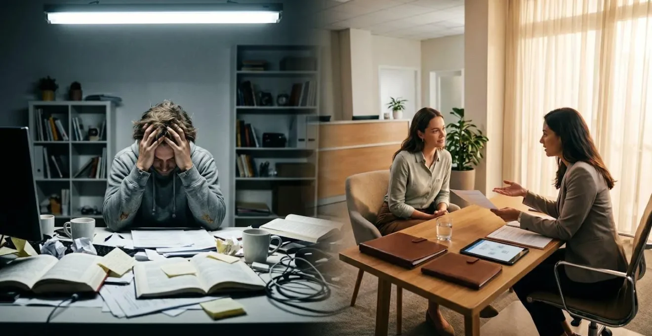 Business professional at crossroads between DIY and professional tax help paths