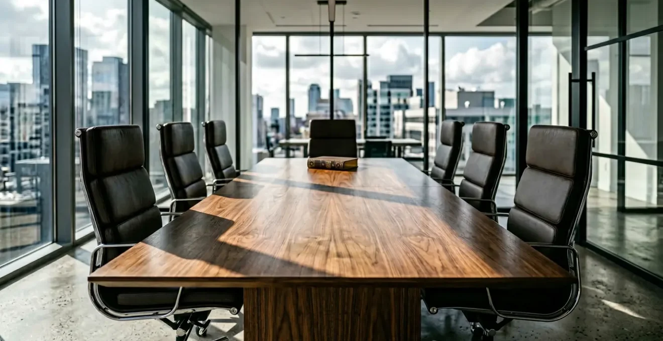 Professional boardroom with documents and corporate environment for statutory registers