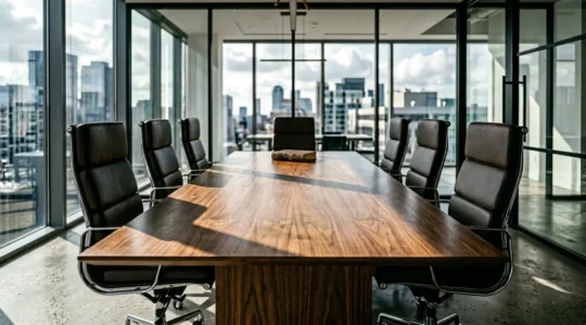 Professional boardroom with documents and corporate environment for statutory registers