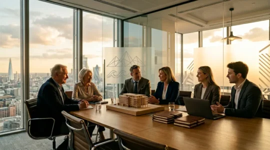 Professional family business owners in boardroom planning tax strategy
