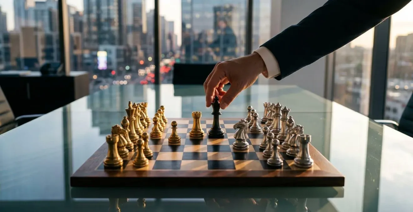 Executive team reviewing exit strategy in modern boardroom