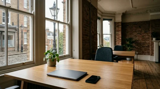 Modern UK finance team reviewing digital expense management dashboard with secure controls