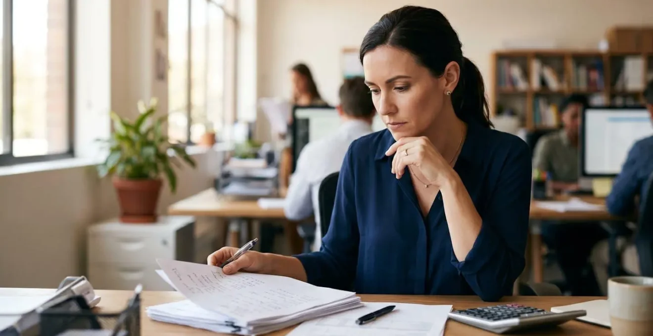 Payroll specialist reviewing correction workflow documents