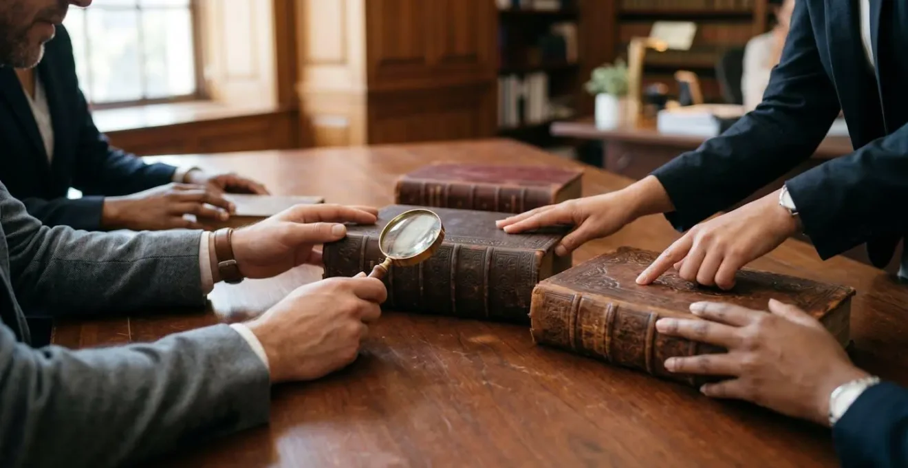 Close-up of hands reviewing corporate documents in office setting