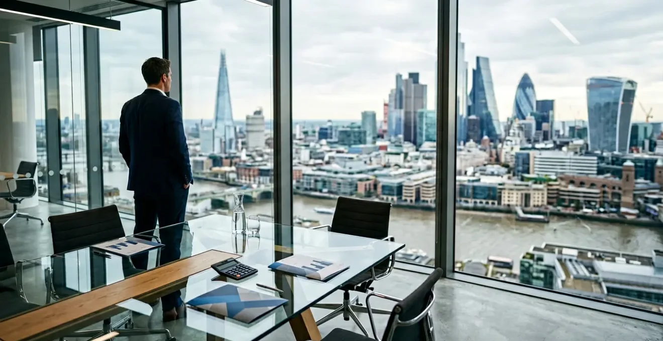 Business executive analyzing cost reduction strategies on financial documents in modern office