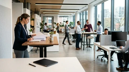 Modern UK office payroll automation system with seamless data flow