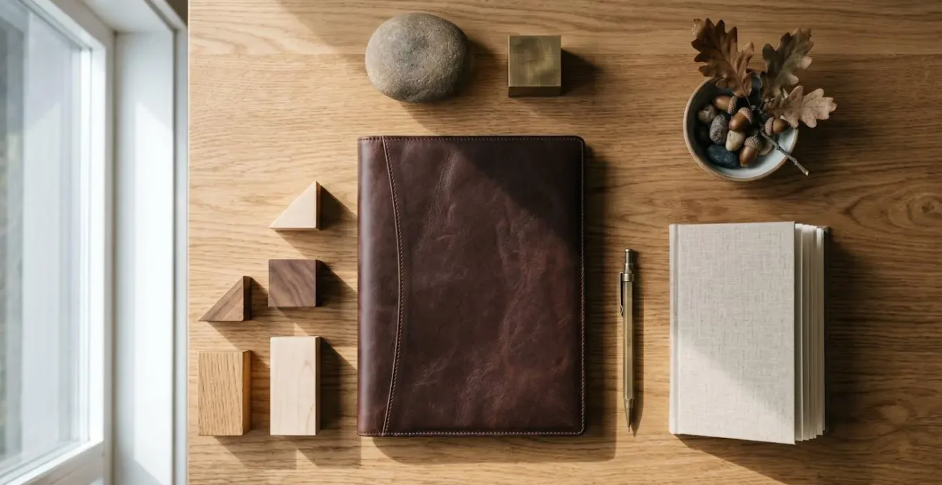 Minimalist overhead view of strategic business growth planning with balanced composition