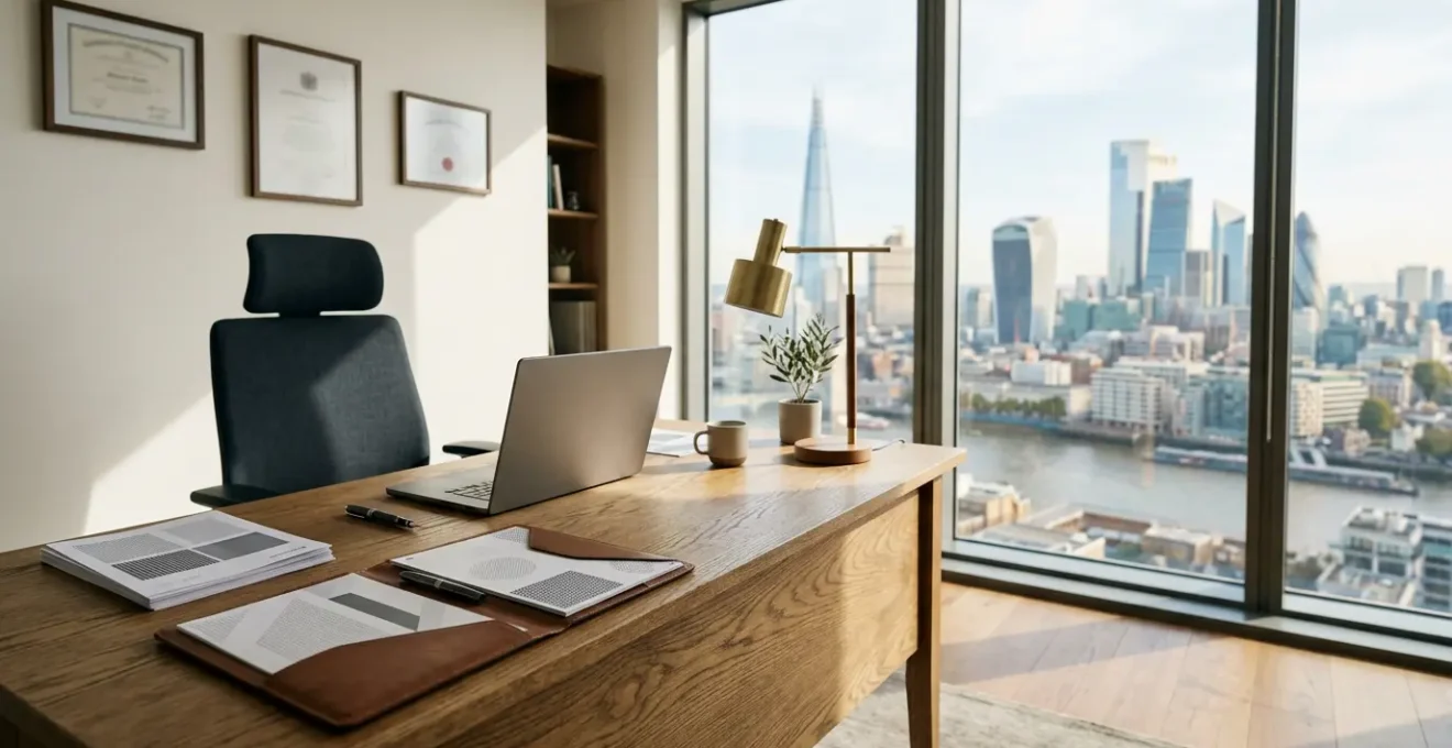 Professional workspace setup showcasing the UK company registration process with modern office elements