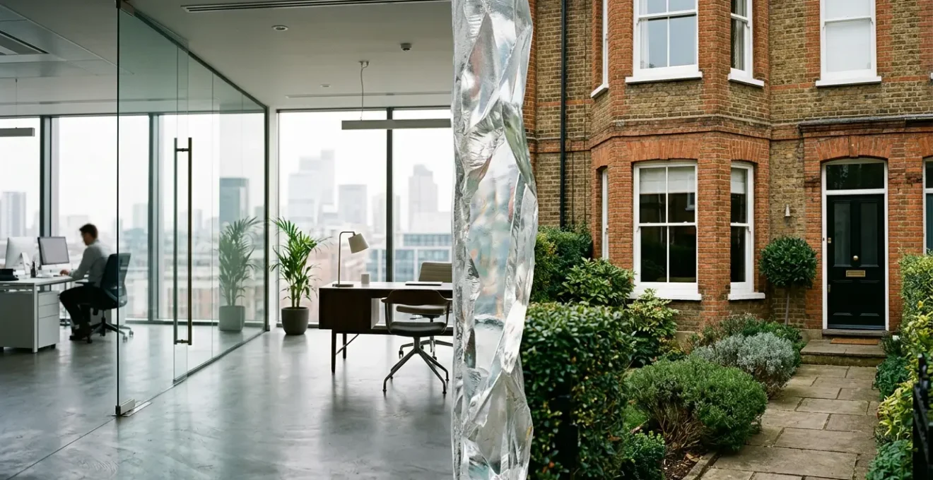 Professional photograph showing a UK business office with protective elements symbolizing asset protection and corporate structure