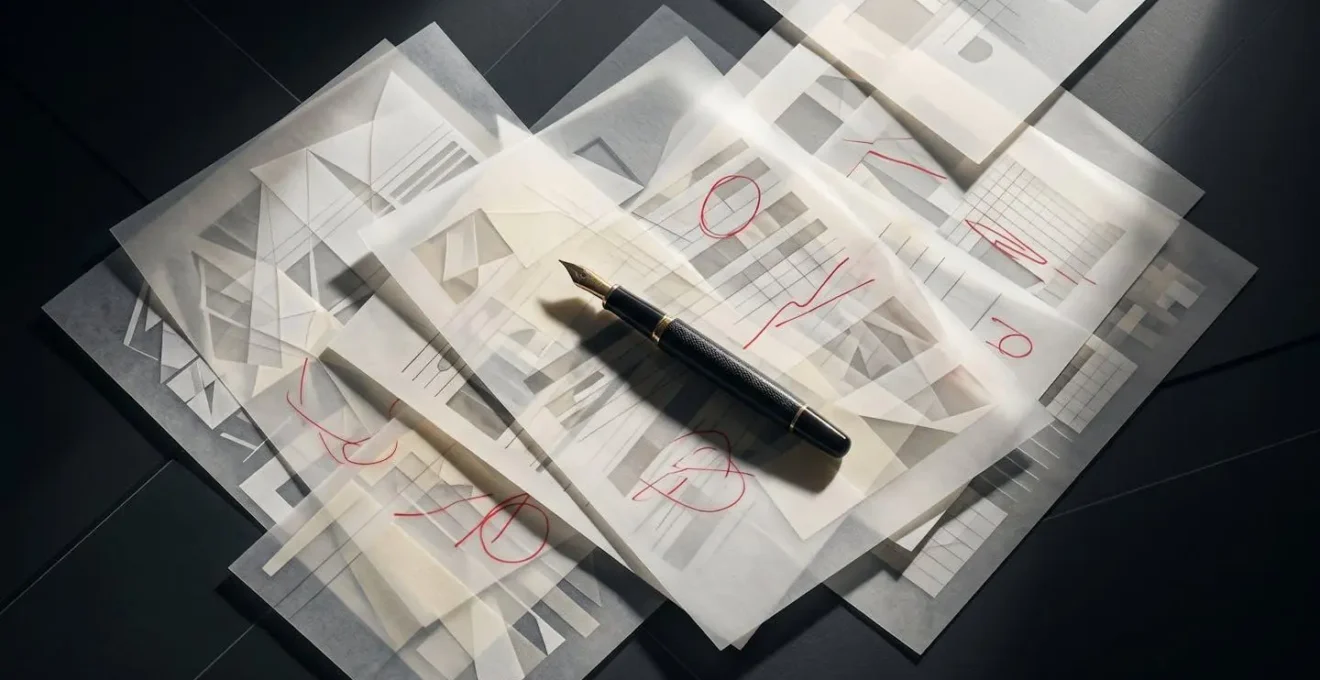 Financial documents and correction forms arranged on desk showing VAT error resolution process