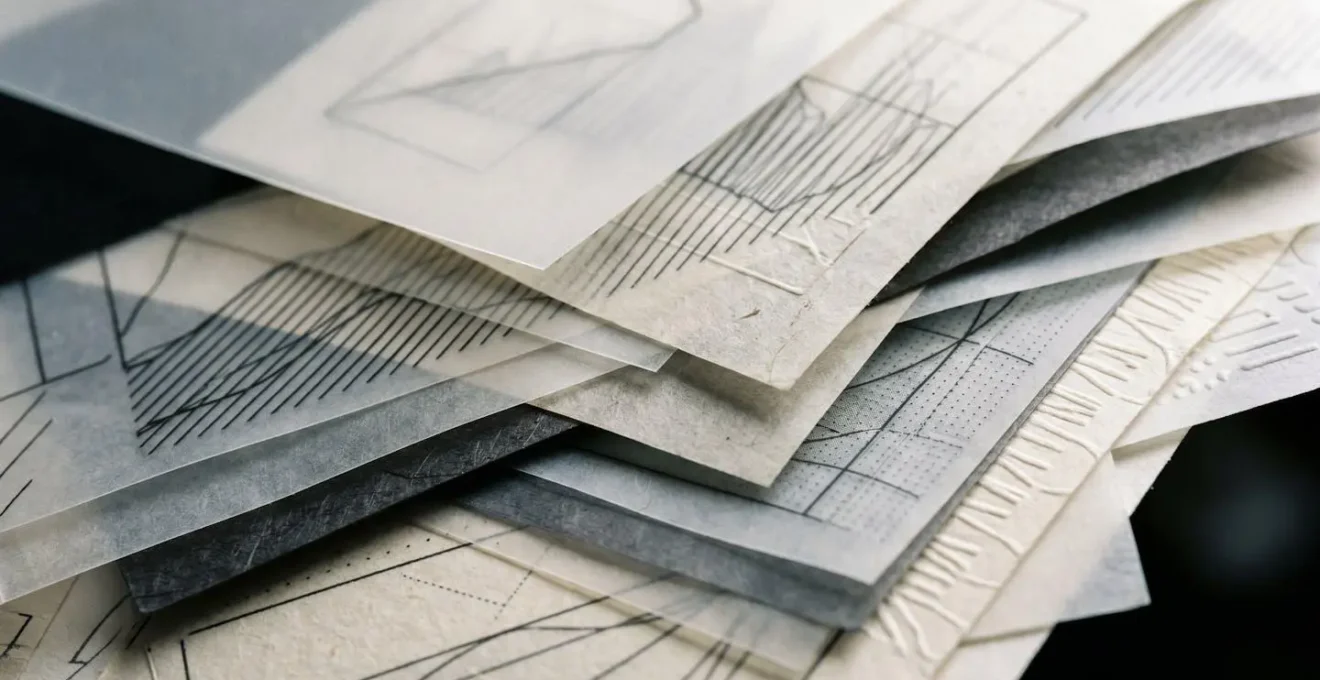 Close-up macro shot of accounting ledger pages showing financial trend patterns